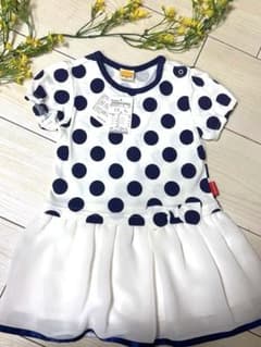 ムージョンジョン半袖 ワンピース ドット柄 90cm