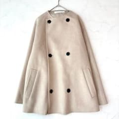 美品✨ギャルリーヴィー　ウールダブルフェイス　ノーカラーショートコート　ベージュ 美品✨ギャルリーヴィー ウールダブルフェイス ノーカラー