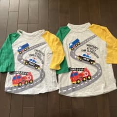 【120＆130おそろい】ベルメゾン　七分袖Ｔシャツ　乗り物のサムネイル