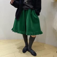 レース 五分丈 パンツ スカート風パンツ ベルベット グリーンのサムネイル