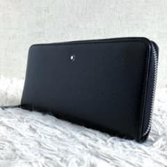 【未使用級】モンブラン　長財布　黒 ラウンドジップ　イタリア製　本革　シボ　星 未使用級】モンブラン 長財布 黒 ラウンドジップ イタリア製 本革 シボ