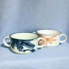 両手付きスープカップ 2個セット 花柄のサムネイル