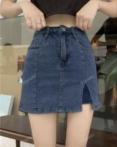 SHEIN 無地柄 スリットヘム デニムスコートのサムネイル