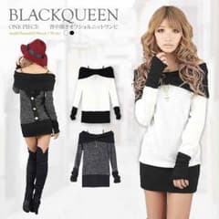 BLACK QUEEN 背中あき オフショルニットワンピのサムネイル