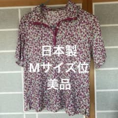 レディース 花柄 半袖 五分袖ポロシャツ 日本製 美品 ゴルフシャツ