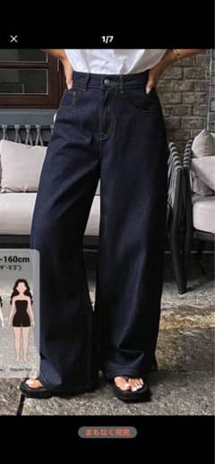 SHEIN ハイウエスト ワイドデニムパンツ ダークインディゴのサムネイル
