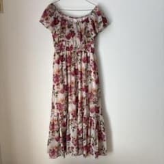 花柄 フリルネック ロングワンピースのサムネイル