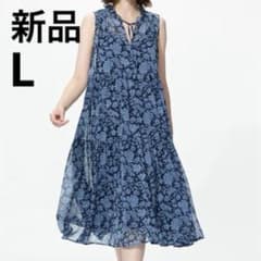 【新品未使用】ユニクロ　コントワーデコトニエ　ノースリーブシフォンワンピース　L 新品未使用】コントワーデコトニエ ユニクロ ノースリーブシフォン