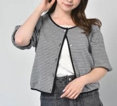 レトロガール　emsexcite千鳥格子柄 五分袖 カーディガン パフ袖