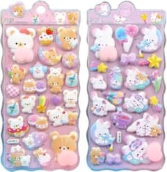 【新品】ぷっくりシール 2枚セット くま うさぎ パステルカラーのサムネイル