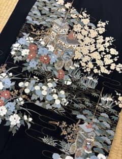 黒留袖 正絹 御所車 松竹梅 牡丹 観世水 タグ付き 紋無し - メルカリ