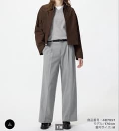 UNIQLOスマートワイドストレートパンツ グレー M スラックス ユニクロのサムネイル