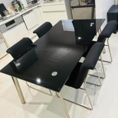 ブラック ガラステーブル ダイニングセット　引取り限定　大分市 m10256043434_1.jpg?1785050808