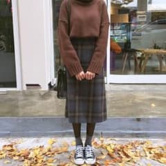 チェックスカート フェミニン 大き 大人可愛い ミディ丈 ハイウエスト Aラインのサムネイル