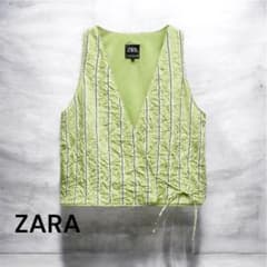 ZARA ストライプ柄 カシュクールベスト ライトグリーン サイズXS ジレ