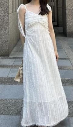 화이트 프린지 캐미 원피스