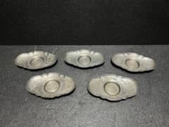 中国美術 古錫 茶托 五客 総重339g 錫 刻花卉寿字紋茶托・托子 煎茶