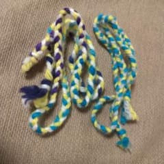 手作り カラフル 髪紐 2本セット かわいい ブルー系 毛糸 三つ編み