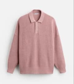 ZARA リブ編みポロセーター ピンク Lのサムネイル