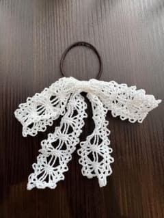 ホワイトレースリボンヘアゴム/ハンドメイド/レースのサムネイル