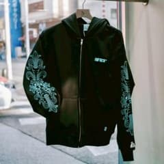 L 黒 FR2 月桃 ラビット ジップ フーディ パーカー 沖縄 ラスト1 L 黒 FR2 月桃 刺繍 ラビット ジップ フーディ パーカー 沖縄 クロム