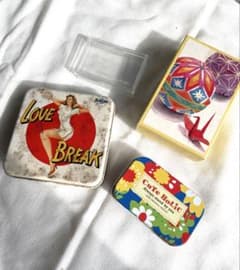 【昭和レトロ】鞠 折り鶴 紙箱 ブリキ缶 ピンナップガール ピルケース小物入れ②