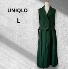 ◆ユニクロ リネンブレンドラペルワンピース グリーンL JW ANDERSON