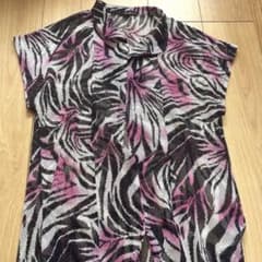 Elegance ゼブラ柄 メッシュ チュニック 半袖 ピンク ブラック 派手