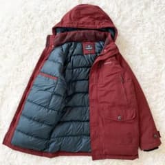 極美品 モンベル ハスキーコート ダウン メンズM レッド ミドル丈 