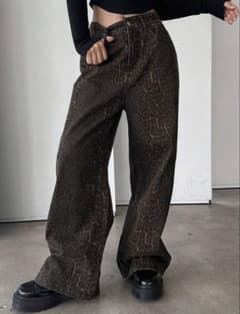 SHEIN レオパード柄 ワイドレッグジーンズのサムネイル