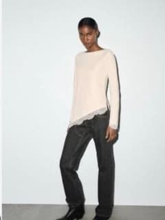 ZARA ソフトレーストップス Lサイズ エクリュ 新品のサムネイル