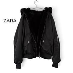 【ZARA】MA-1 リバーシブル ファーブルゾン XS 大きめ ブラックのサムネイル
