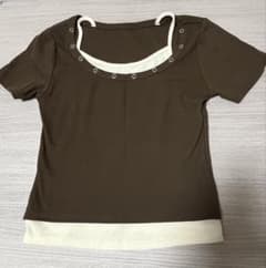 レイヤード風 半袖Tシャツ ブラウン×ホワイトのサムネイル