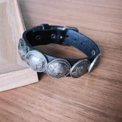 Buffalo Concho Leather Bangle, Black, Genuine Leather, Antique, Retro