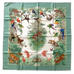 HERMES エルメスカレ90 赤道直下 大判スカーフシルク タグ有 グリーン 