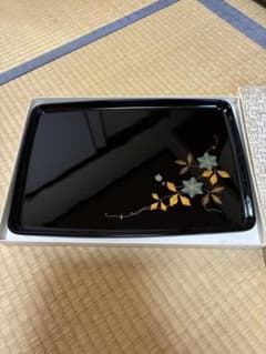 輪島塗 盆 膳 花柄 黒漆器 共箱付きのサムネイル