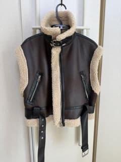 【ZARA】 フェイクムートン ベスト ブラウン Sのサムネイル
