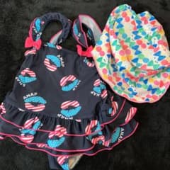 水着 女の子♡90♡水遊び用日差し避け帽子付のサムネイル