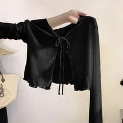 新品未使用 Resyla シアー クロップド丈 メロウ リブ カーディガン 黒のサムネイル