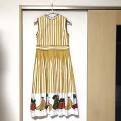 peu pres(プープレ) フルーツ柄　ストライプ　イエロー　ワンピース peu pres(プープレ) フルーツ柄 ストライプ イエロー ワンピース