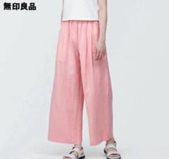 新品タグ付き！無印良品 リネンイージーワイドパンツ ピンク　Mサイズ　完売品のサムネイル