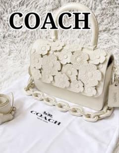 入手困難COACH フラワーアップリケ オールレザー バッグ アイボリー 