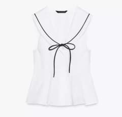 ZARA リボンタイ付きポプリン製トップス Sのサムネイル
