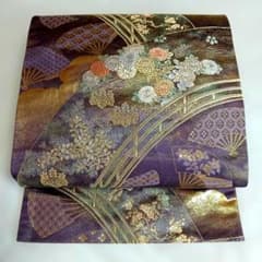 【お値下げ】最高級本金箔 袋帯 橋扇秋花文 辻が花調 六通柄 訪問着 振袖 礼装のサムネイル