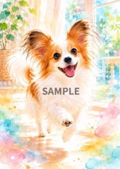 A4光沢紙】パピヨン 笑顔 水彩画 癒し 犬アート - メルカリ