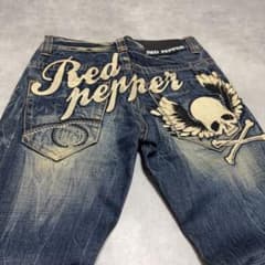 城!希少▲レッドペッパー スカル刺繍 デニム 30 Y2K opium 希少】RED PEPPER ヒゲ ハチノス スカル 刺繍Y2K SIZE30 - メルカリ