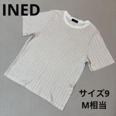 INED イネド ストライプ半袖ブラウス 9号 綿100% 白 ベージュ - メルカリ