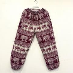 【新品】タイ製 象柄 サルエルパンツ ボルドー ペイズリーのサムネイル
