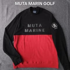 ムータマリンゴルフ 長袖モックネックトレーナーシャツ ロゴワッペン M