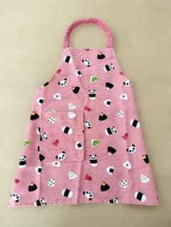パンダとおにぎり柄 子供用エプロン三角巾付き Sサイズ 110cmのサムネイル